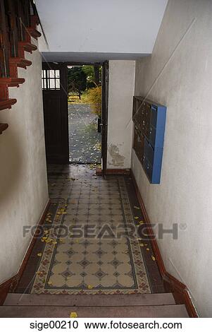 Stock Image - exit, entrance, dark, house, old, stairs, stair. Fotosearch