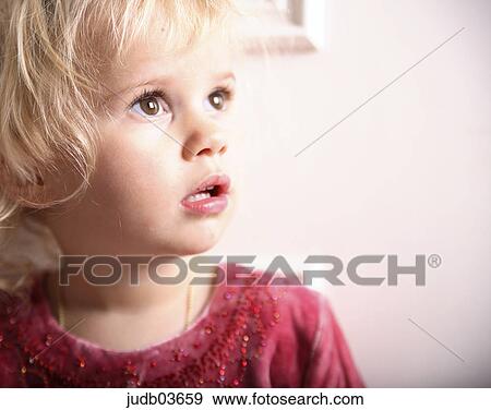 Stock Photo - girl, baby, blond hair, blonde hair, Kind, portrait, child. Fotosearch