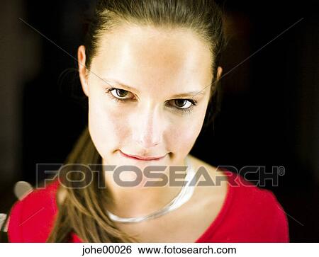 Stock Photograph - girl, view, camera, one, young, woman. Fotosearch