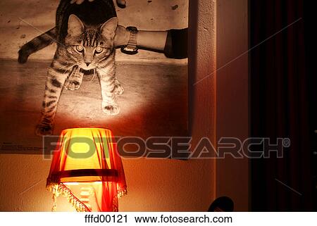 Stock Image - more badly, poster, black, lamp, bedside lamp, red. Fotosearch