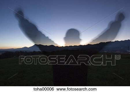 mountain panorama with sunrise, sunrise, time exposure, bulb exposure, mountains, mountain, human View Large Photo Image Stock Photograph - mountain panorama with sunrise, sunrise, time exposure, bulb exposure, mountains, mountain, human. Fotosearch