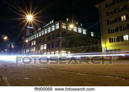 night photograph, Zurich, building, buildings, road, street, lights View Large Photo Image Stock Photo - night photograph, Zurich, building, buildings, road, street, lights. Fotosearch