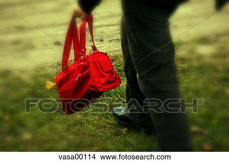 Picture - people, handbag, green, purse, red, woman, girl. Fotosearch