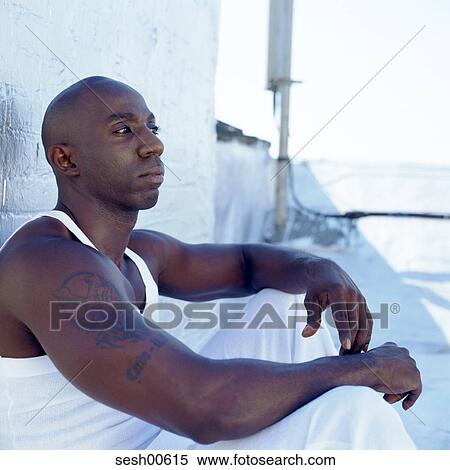 Stock Photography - shoot from front, bald head, people, dark-skinned, Day, African. Fotosearch