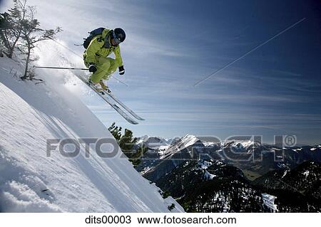ski, sport, snow, winter, jump, courage, green View Large Photo Image Stock Image - ski, sport, snow, winter, jump, courage, green. Fotosearch
