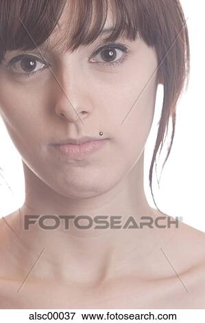 Stock Photo - skinny, portrait, woman, girl, frontal, relaxed, brunette. Fotosearch