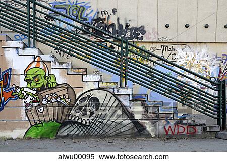 Stock Photography - stairs, detail, graffiti, spray, underground, stair, art. Fotosearch