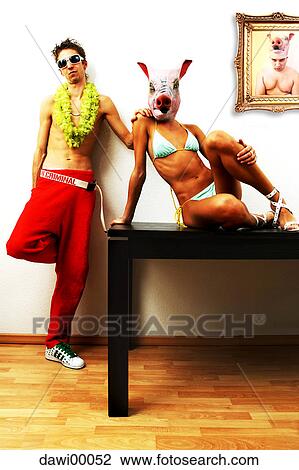 symbol of luck, pig, bikini, mask, easy-going, mask of a pig, woman View Large Photo Image Stock Image - symbol of luck, pig, bikini, mask, easy-going, mask of a pig, woman. Fotosearch