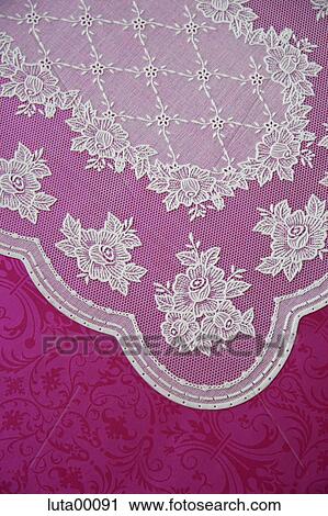 Stock Image - table cloth, detail, place mat, tablecloth, indoor photo, lilac. Fotosearch