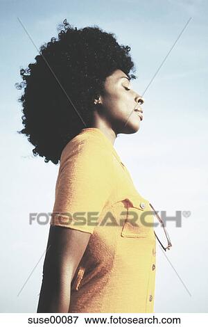 woman, African, closed eyes, black hair, stand, torso View Large Photo Image Stock Photo - woman, African, closed eyes, black hair, stand, torso. Fotosearch