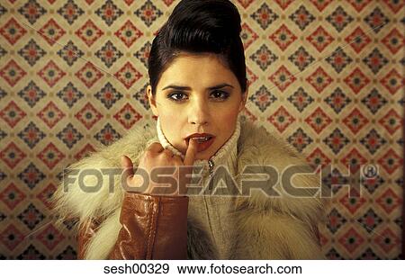 woman, human, fur, dark hair, lipstick, face, visage View Large Photo Image Stock Photo - woman, human, fur, dark hair, lipstick, face, visage. Fotosearch