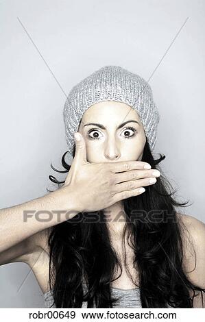 Stock Photo - wool, knitted, hair care, protection, clothing, scared, amazed. Fotosearch