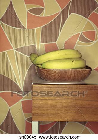 Stock Photography - bananas, banana, cup, bowl, wooden bowl, fruit bowl, healthy. Fotosearch