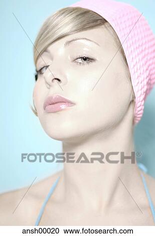 bathing cap, flat, portrait, stylish, woman, girl, human View Large Photo Image Stock Image - bathing cap, flat, portrait, stylish, woman, girl, human. Fotosearch