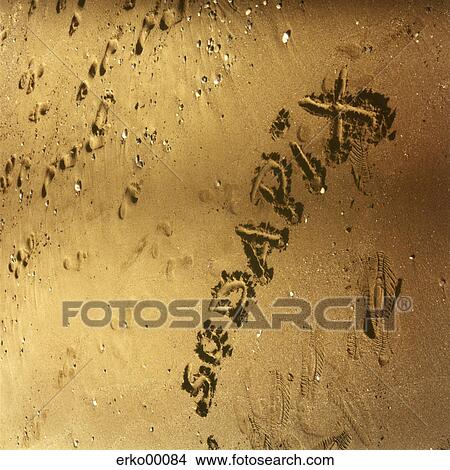 Picture - beach, sand, summer, summers, medium format, signature, footprint. Fotosearch