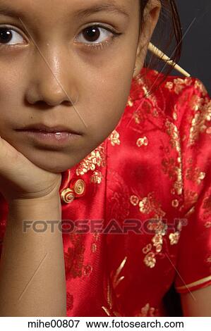Stock Photo - china girls, kimono, almond eyes, silk gown, China, girl, child model. Fotosearch
