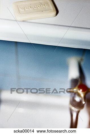 Picture - clipboard, bathroom, welcome, soap, white, inscription, faucet. Fotosearch