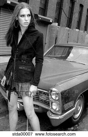 Stock Photo - fashion, lead, woman, full body, girl, dog lead, cool. Fotosearch