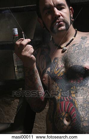 half body, jolly, bottle, smoke, waiting, reflective View Large Photo Image Stock Image - half body, jolly, bottle, smoke, waiting, reflective. Fotosearch