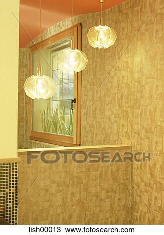 Stock Image - lamp, electric-light, drop lights, stylish, lamps, wallpaper, wall. Fotosearch