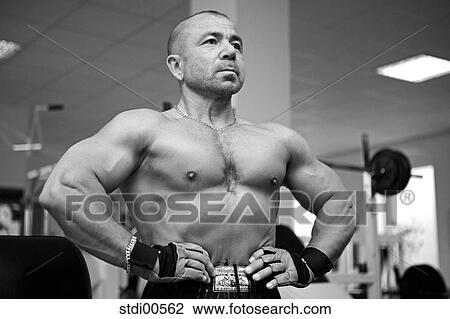 Stock Image - muscleman, teddy, build-up of muscles, strength training, bodybuilding, arms. Fotosearch