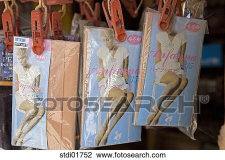 Stock Image - nylons, shop, ladieswear, sales, sale, Afghanistan, shops. Fotosearch
