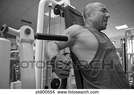 Picture - strength training, teddy, muscleman, build-up of muscles, bodybuilding, arms. Fotosearch