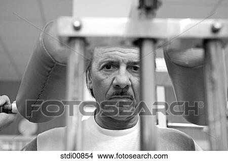 Picture - support, business owner, muscles factory, Rudy, walrus moustache, training, sport. Fotosearch