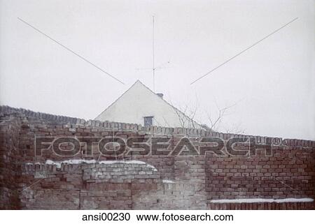 Stock Image - winter, outdoor shot, renovation, outside, house, wall, Masonry. Fotosearch