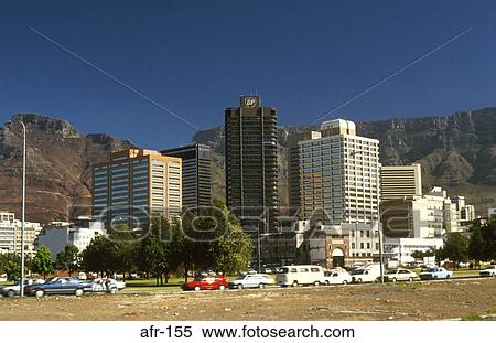 Stock Photography - Cape Town Office Blocks against Mountains South Africa. Fotosearch