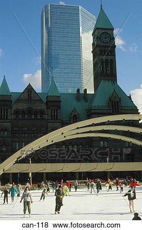 Stock Photo - Skaters on Nathan Phillips Square Toronto Canada. Fotosearch