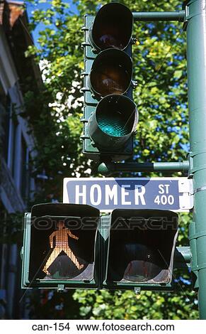 Picture - Traffic Lights and Pedestrian Don't Walk Sign Canada. Fotosearch