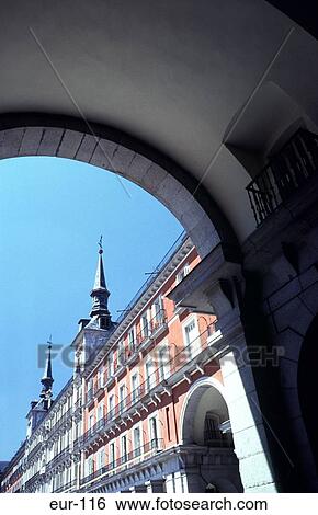 Stock Photograph - Arch Entrance To Plaza Mayor Madrid Spain. Fotosearch