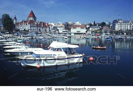 Boats Moored at Ouchy Lausanne Switzerland View Large Photo Image Stock Photograph - Boats Moored at Ouchy Lausanne Switzerland. Fotosearch