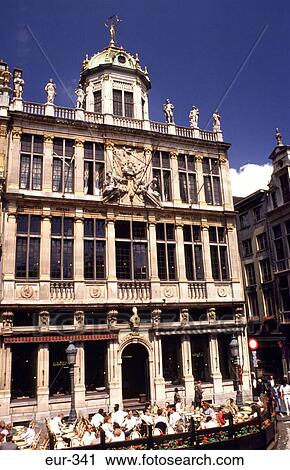 Stock Image - Cafe and Grand Place Building Brussels Belgium. Fotosearch