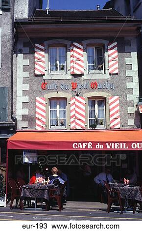 Stock Image - Cafe Place Du Port Lausanne Switzerland. Fotosearch
