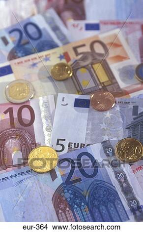 Picture - Display of Euro Notes and Coins. Fotosearch