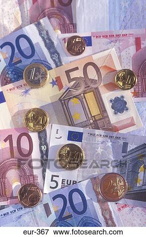 Display of Euro Notes and Coins View Large Photo Image Stock Photo - Display of Euro Notes and Coins. Fotosearch