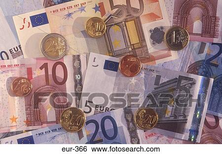 Stock Photograph - Display of Euro Notes and Coins. Fotosearch