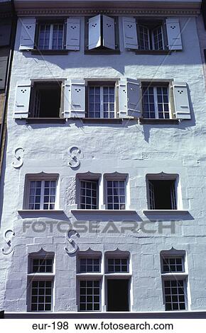 Stock Photo - Facade of House Esc Du Maches Lausanne Switzerland. Fotosearch