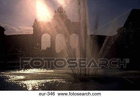 Fountain Arch Cinquantenaire Park Brussels View Large Photo Image Stock Photograph - Fountain Arch Cinquantenaire Park Brussels. Fotosearch