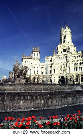 Fountain Plaza De Cibeles Palacio De Comunicaciones View Large Photo Image Stock Photo - Fountain Plaza De Cibeles Palacio De Comunicaciones. Fotosearch