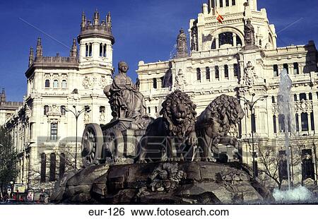 Stock Photograph - Fountain Plaza De Cibeles Palacio De Comunicaciones. Fotosearch