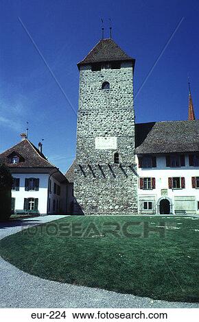 Medieval Castle with Stone Tower Switzerland View Large Photo Image Picture - Medieval Castle with Stone Tower Switzerland. Fotosearch