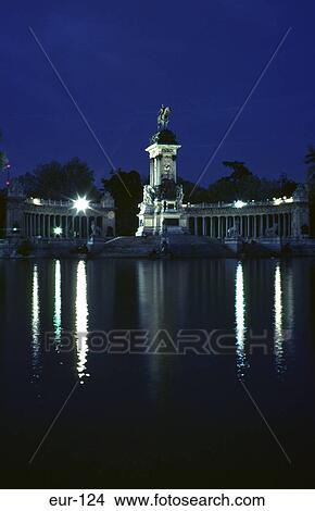 Picture - Monument A Alfonso XII Parque Retiro at Night Madrid. Fotosearch