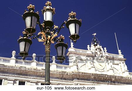 Ornate Lamppost Plaza De La Armeria Palacio Madrid View Large Photo Image Stock Photography - Ornate Lamppost Plaza De La Armeria Palacio Madrid. Fotosearch