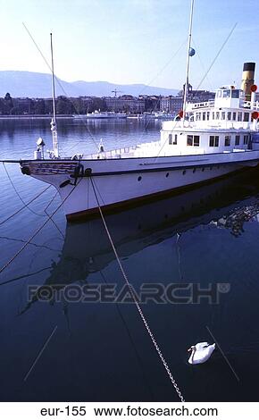Stock Photography - Paddle Steamer Anchored Quai Du Mont Blanc Geneva. Fotosearch