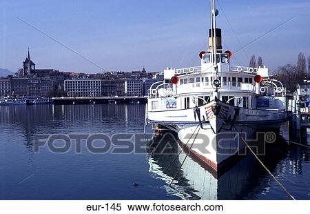 Stock Photography - Paddle Steamer moored Quai Du Mont Blanc Geneva. Fotosearch