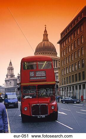 Red London Bus St Pauls London England View Large Photo Image Stock Image - Red London Bus St Pauls London England. Fotosearch