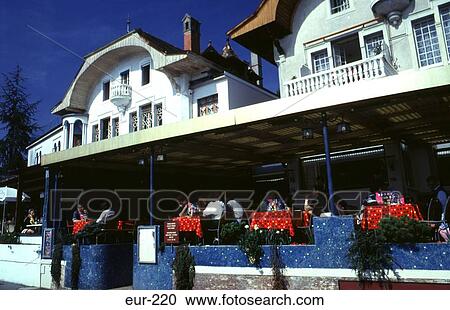 Stock Image - Restaurant Montreaux Switzerland. Fotosearch